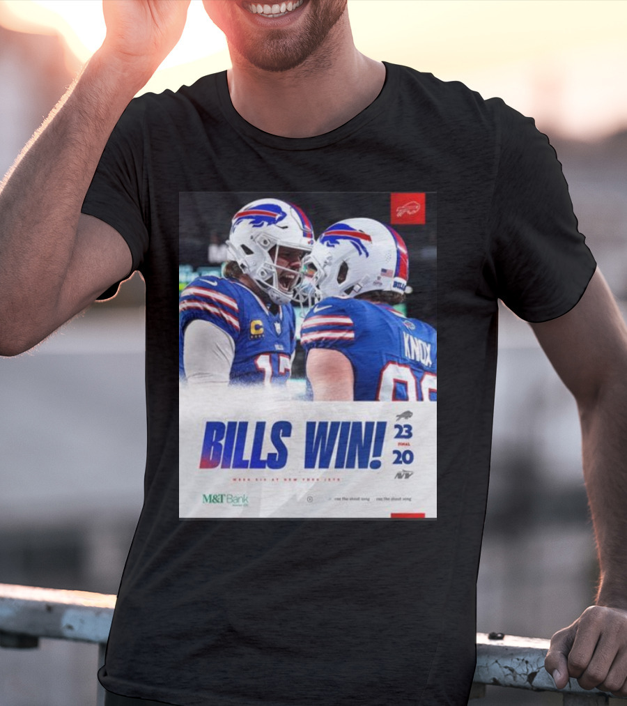 Bills Win 23-20 New York Jets NFL Victory Knox M&T Bank T-Shirt