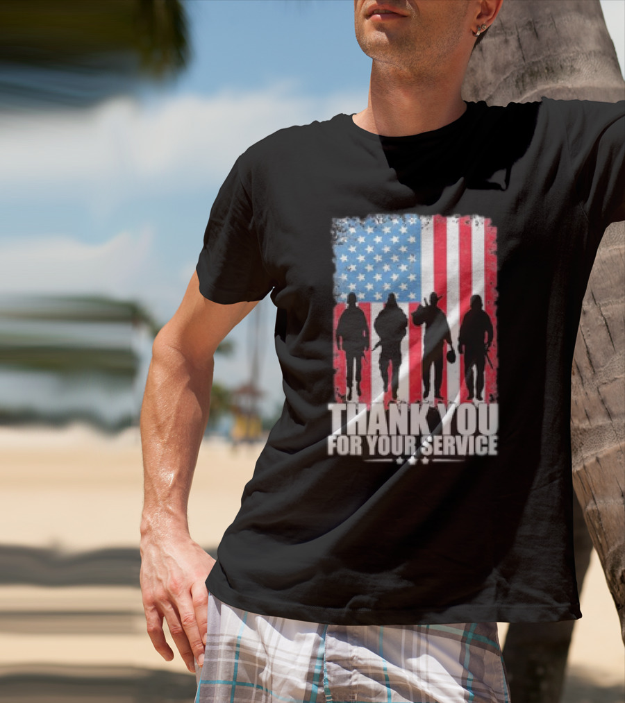 Thank You For Your Service American Flag Soldier Silhouettes Veteran Day T-Shirt