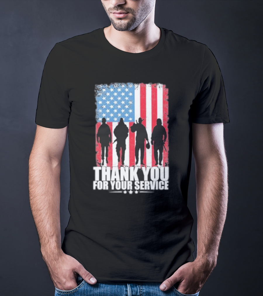 Thank You For Your Service American Flag Soldier Silhouettes Veteran Day T-Shirt