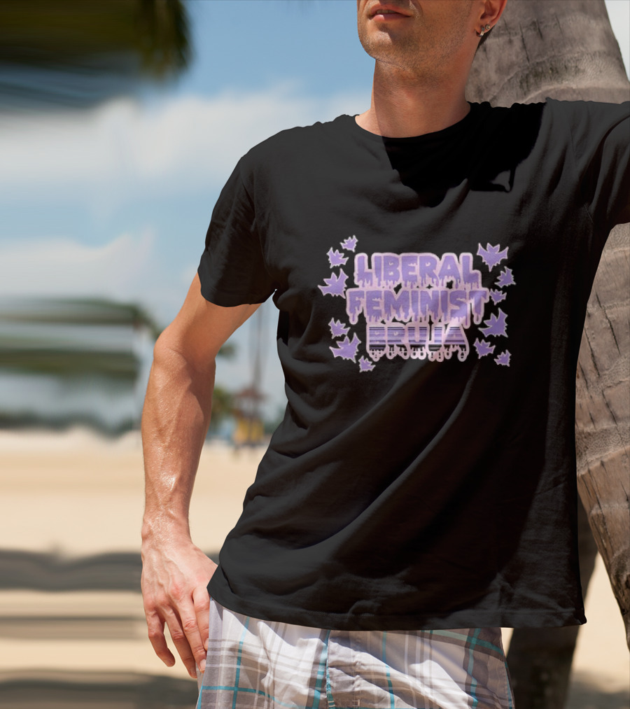 Liberal Feminist Bruja Dripping Text With Purple Leaf Accents T-Shirt