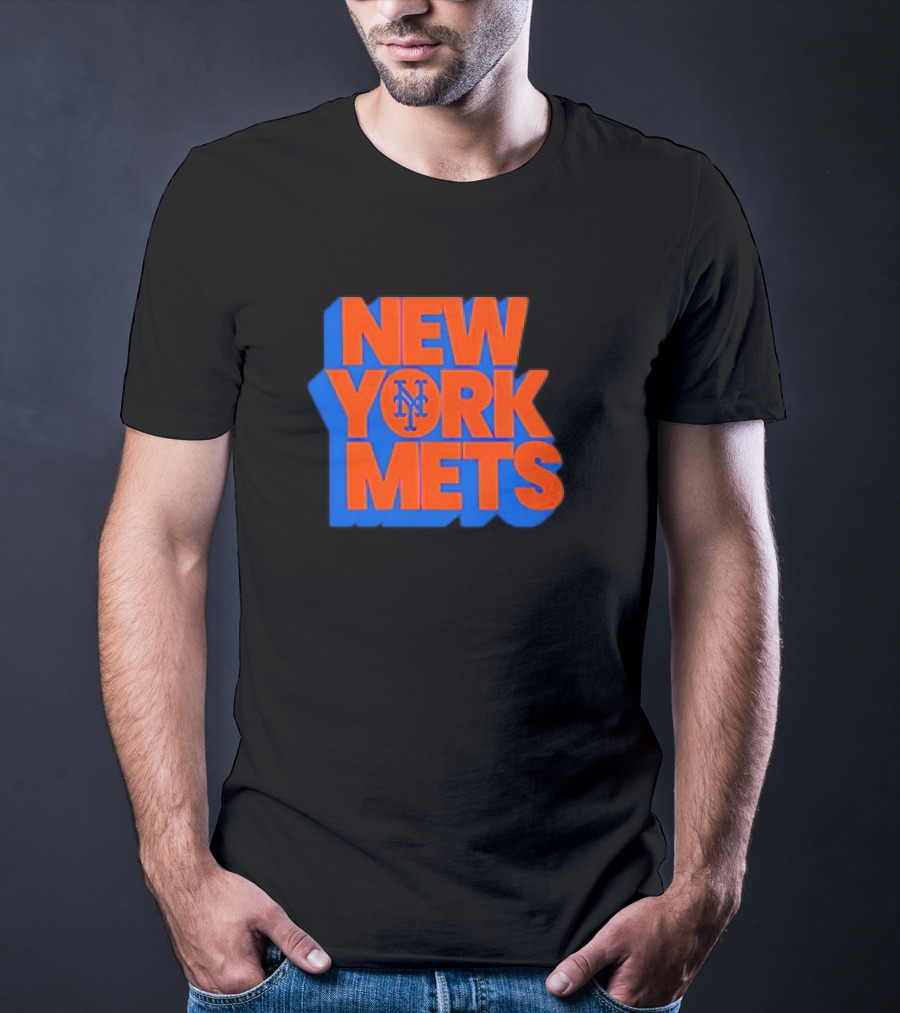 New York Mets Stacked Logo MLB Team Orange Blue T-Shirt