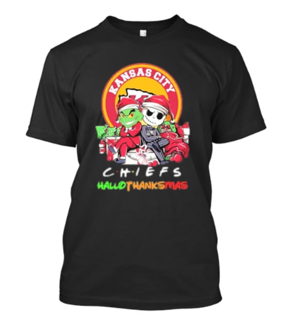 Kansas City Chiefs Santa Grinch Jack Skellington Hallothanksmas T-Shirt