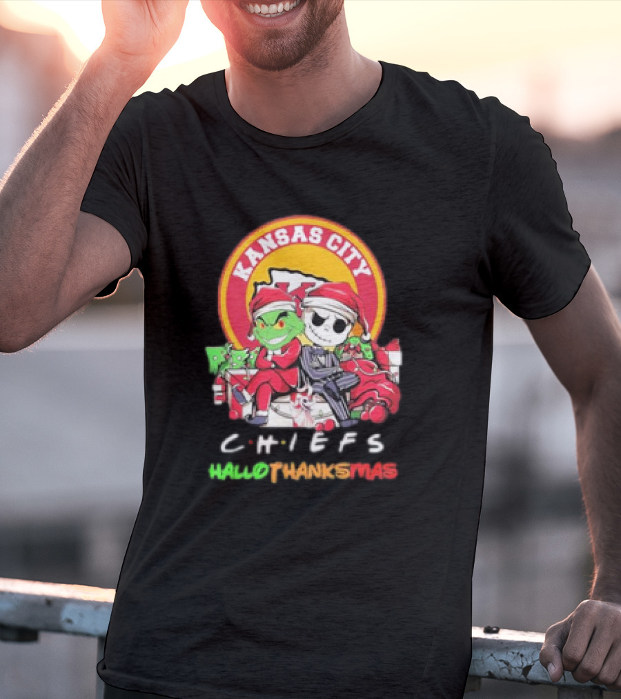 Kansas City Chiefs Santa Grinch Jack Skellington Hallothanksmas T-Shirt