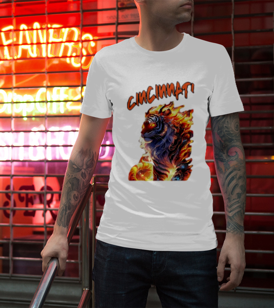 Cincinnati The Bengel’s Live Old West Football Tiger Flame T-Shirt