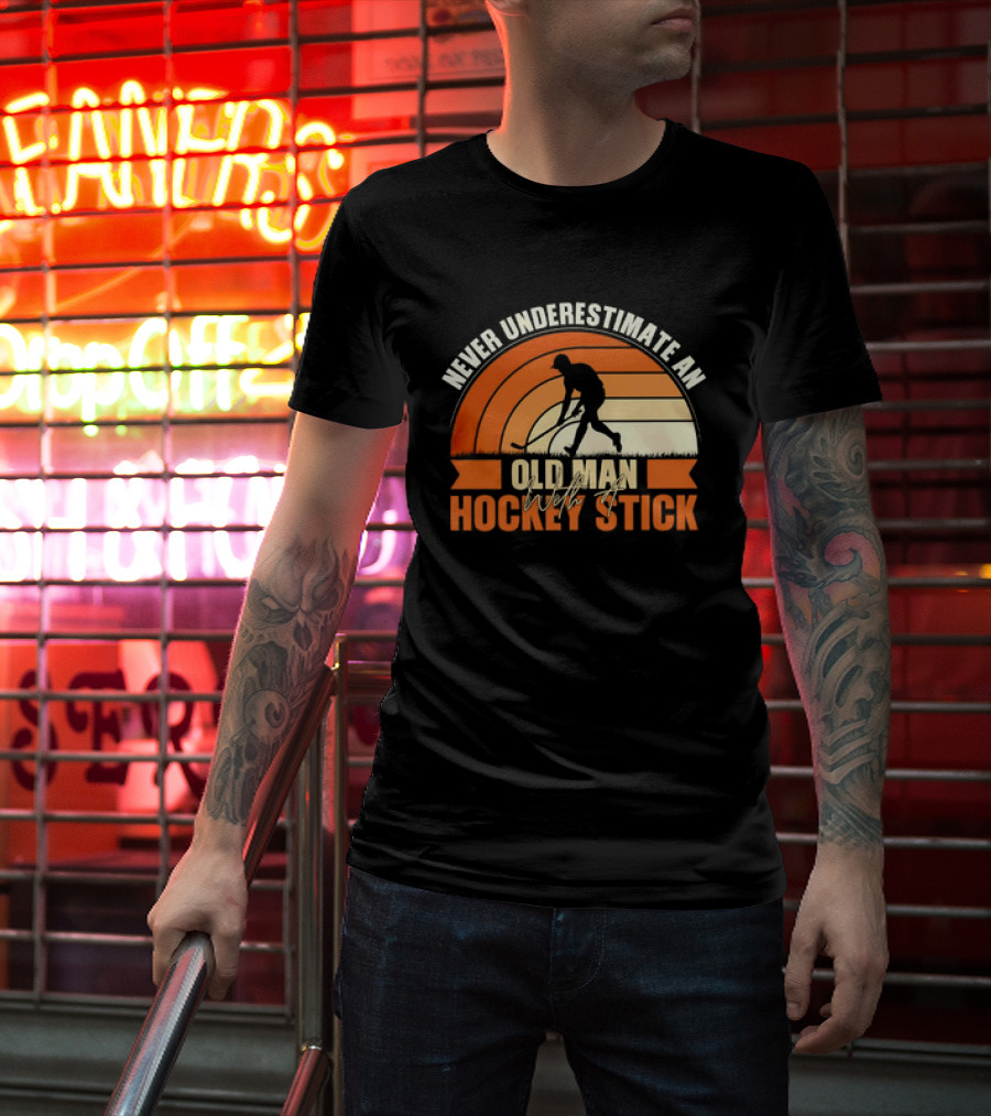 Never Underestimate An Old Man With A Hockey Stick Vintage T-Shirt