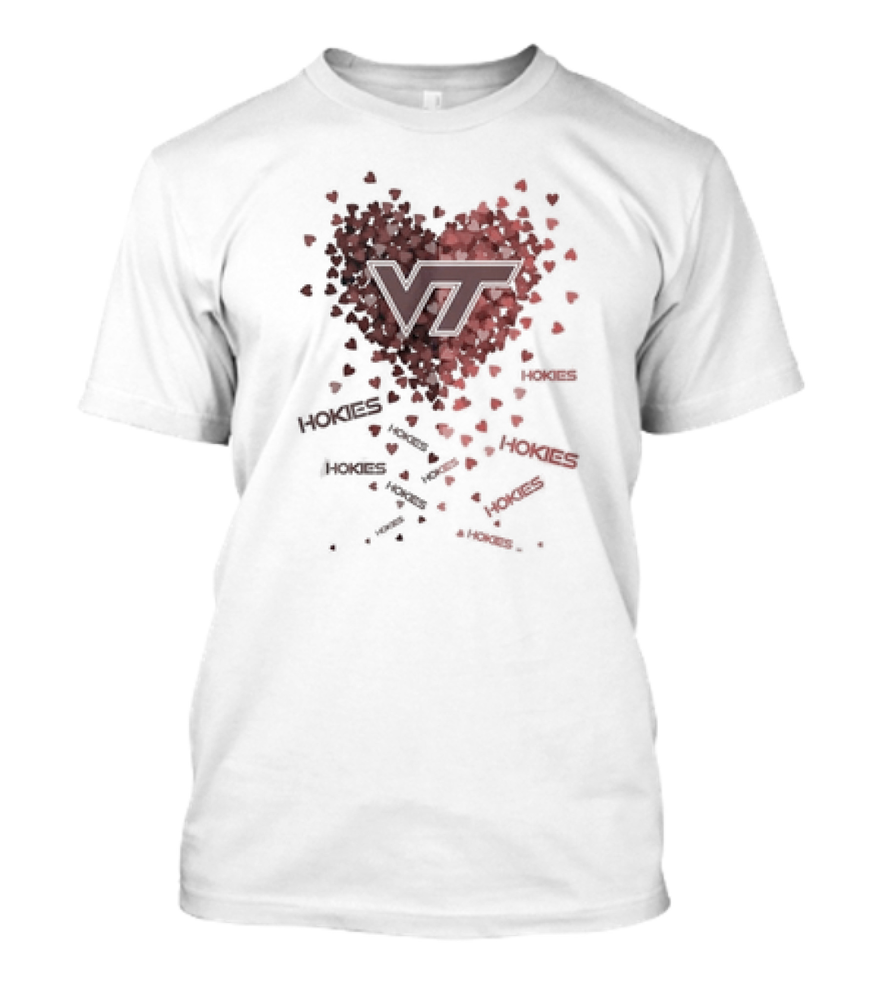 VT Hokies Heart With Falling Hokies Text T-Shirt