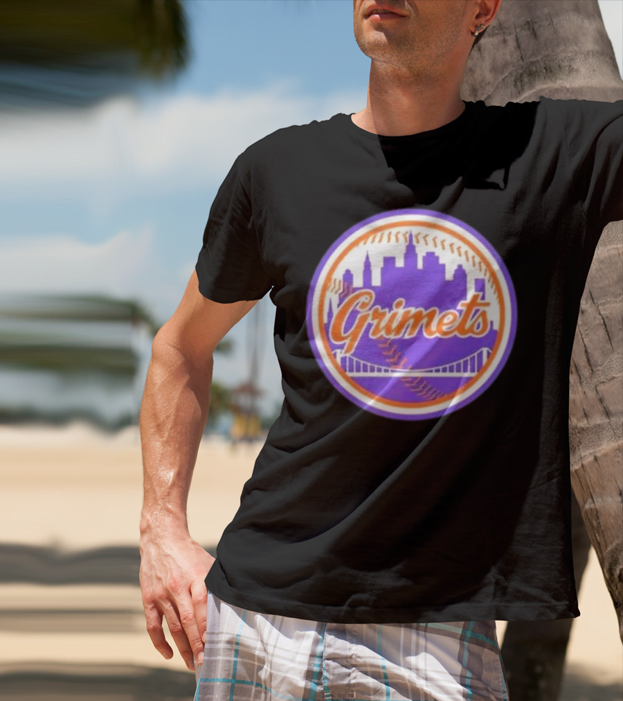 Grimets Ny Mets Skyline Purple Baseball Circle T-Shirt