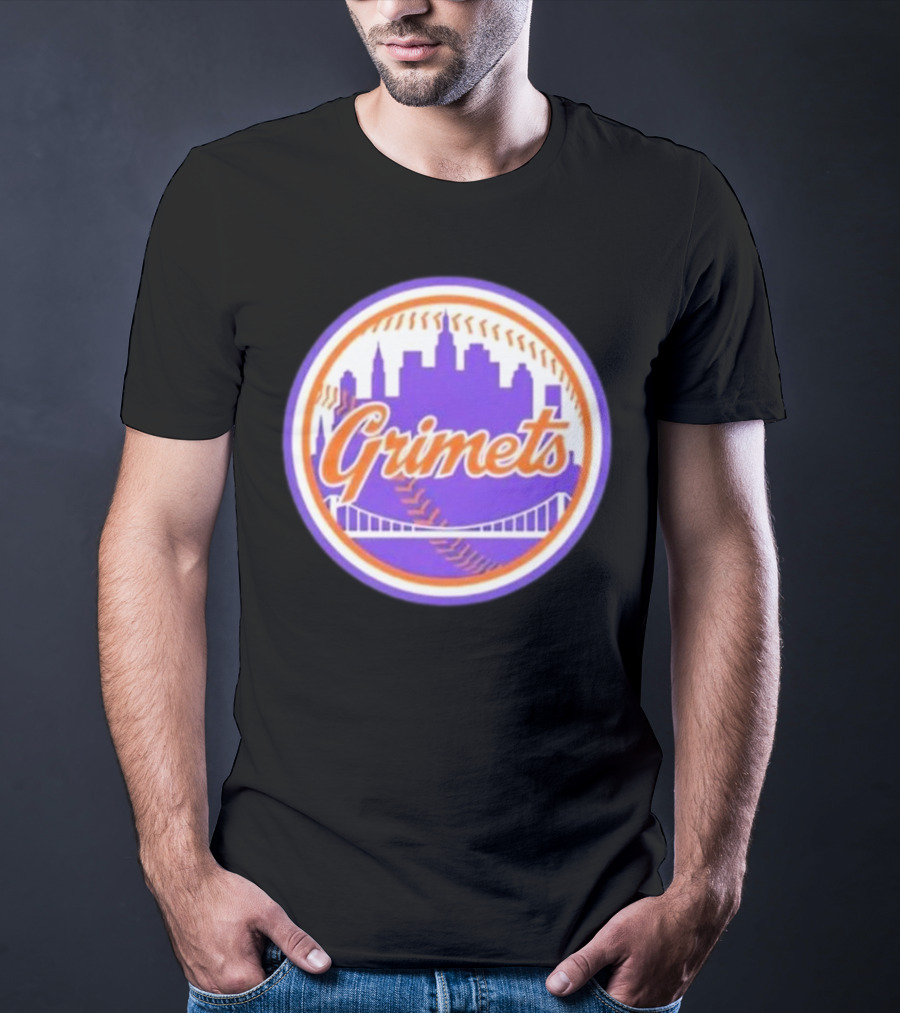 Grimets Ny Mets Skyline Purple Baseball Circle T-Shirt
