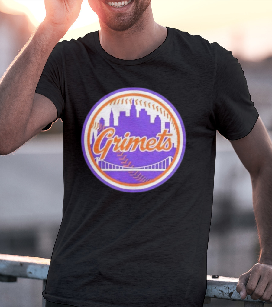 Grimets Ny Mets Skyline Purple Baseball Circle T-Shirt