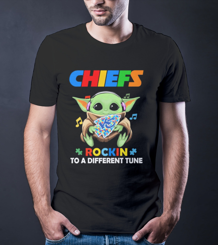 Kansas City Chiefs Baby Yoda Rockin Autism Tune T-Shirt
