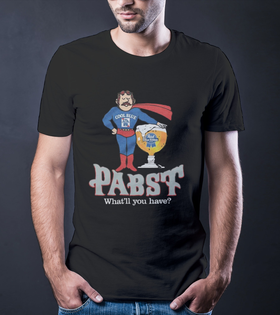 Cool Blue Pabst Superhero With Beer What’ll You Have T-Shirt