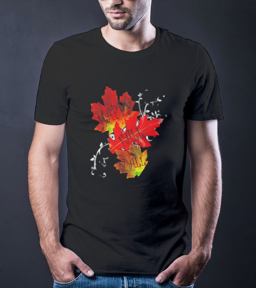 Happy Fall Y’all Red Leaves And Swirls T-Shirt