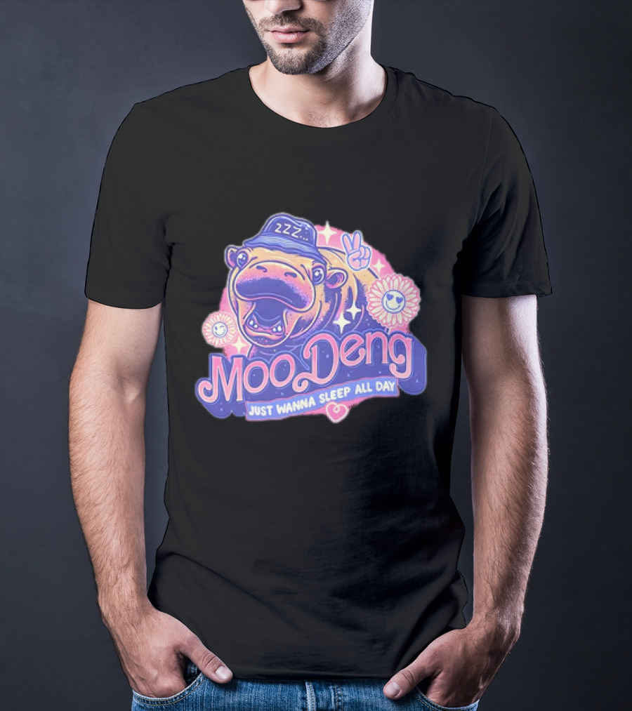 Moo Deng The Hippopotamus Peaceful Sleep ZZZ Just Wanna Sleep All Day T-Shirt