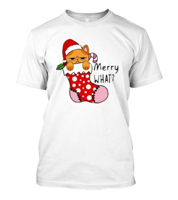 Merry What Cat In Santa Hat Christmas Stocking T-Shirt