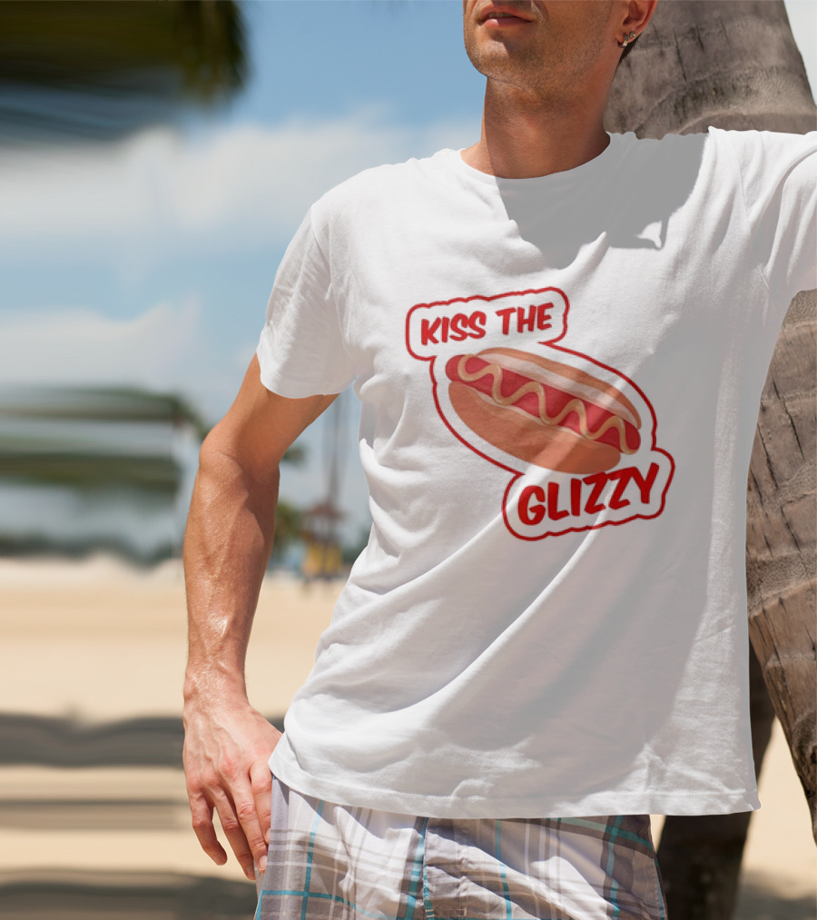 Kiss The Glizzy Hot Dog Bold Text With Mustard And Ketchup T-Shirt