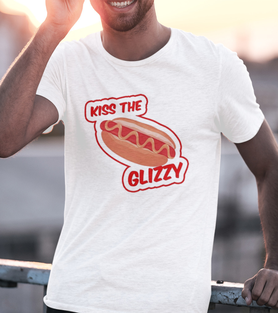 Kiss The Glizzy Hot Dog Bold Text With Mustard And Ketchup T-Shirt