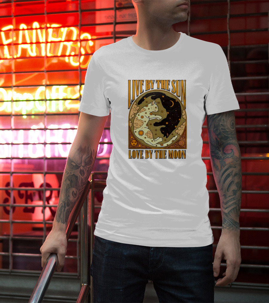 Live By The Sun Love By The Moon Retro Cats T-Shirt