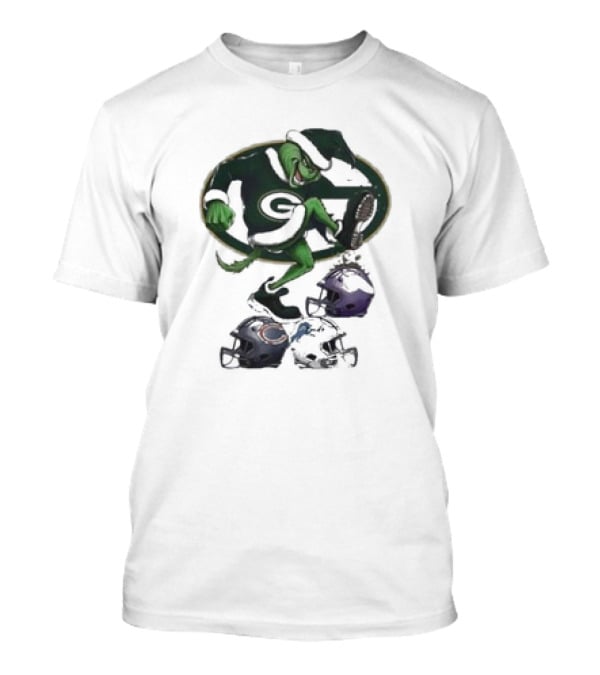 Christmas Grinch Green Bay Packers Stomp NFL Teams Helmets T-Shirt