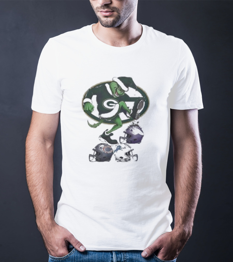 Christmas Grinch Green Bay Packers Stomp NFL Teams Helmets T-Shirt