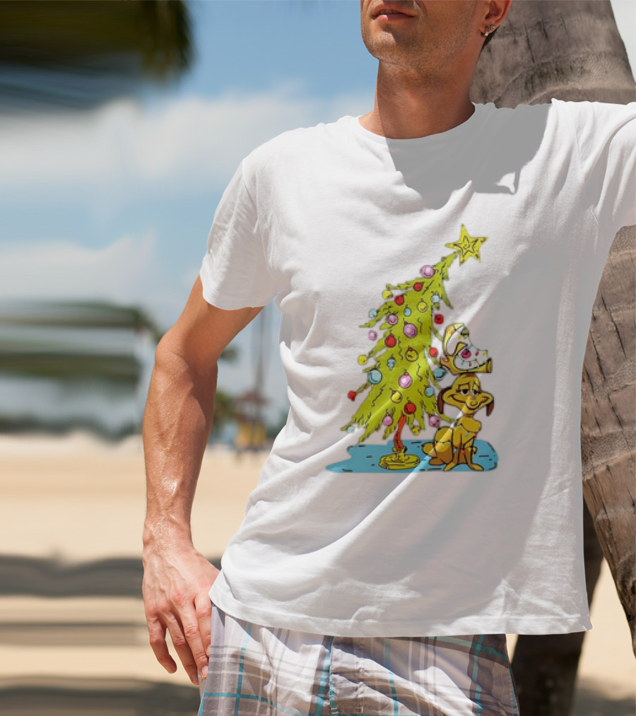 Christmas With Max Dog And Whoville Tree With Lights T-Shirt