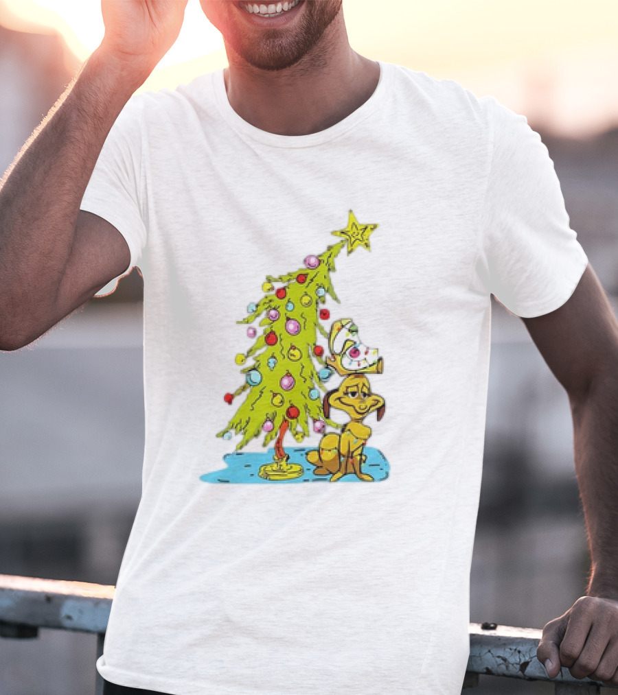 Christmas With Max Dog And Whoville Tree With Lights T-Shirt