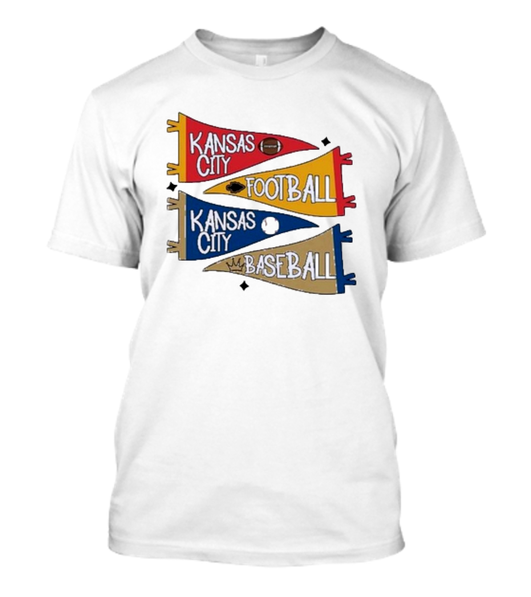 Kansas City Football And Baseball Pennants With Iconic Team Colors And Symbols T-Shirt