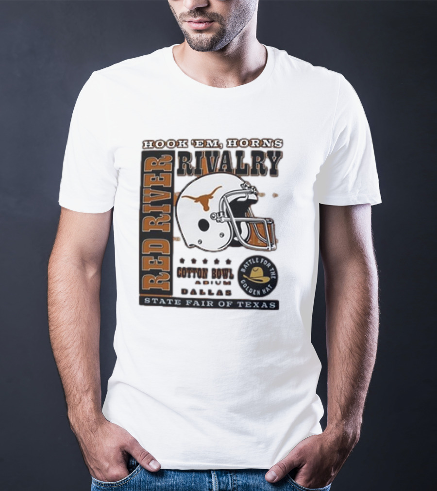 Hook Em Horns Red River Rivalry Cotton Bowl Dallas State Fair Of Texas Battle For The Golden Hat T-Shirt