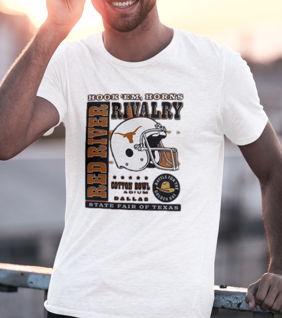 Hook Em Horns Red River Rivalry Cotton Bowl Dallas State Fair Of Texas Battle For The Golden Hat T-Shirt