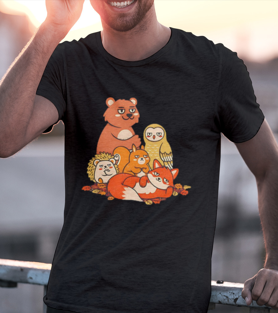 Animals X The Breakfast Club Autumn Edition With Hedgehog, Bear, Owl, Fox, Squirrel T-Shirt
