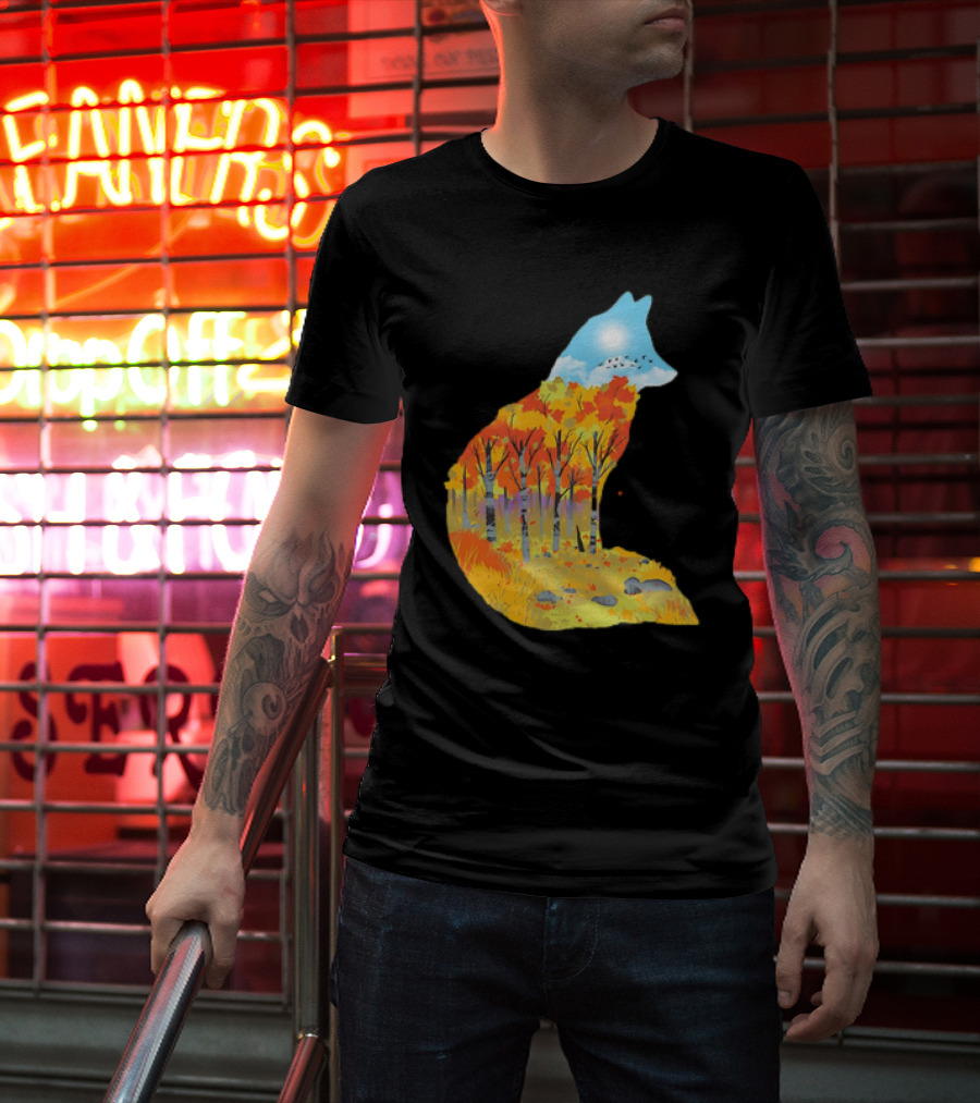 Fox Autumn Forest Landscape With Sun And Birds - I Am The Forest II T-Shirt