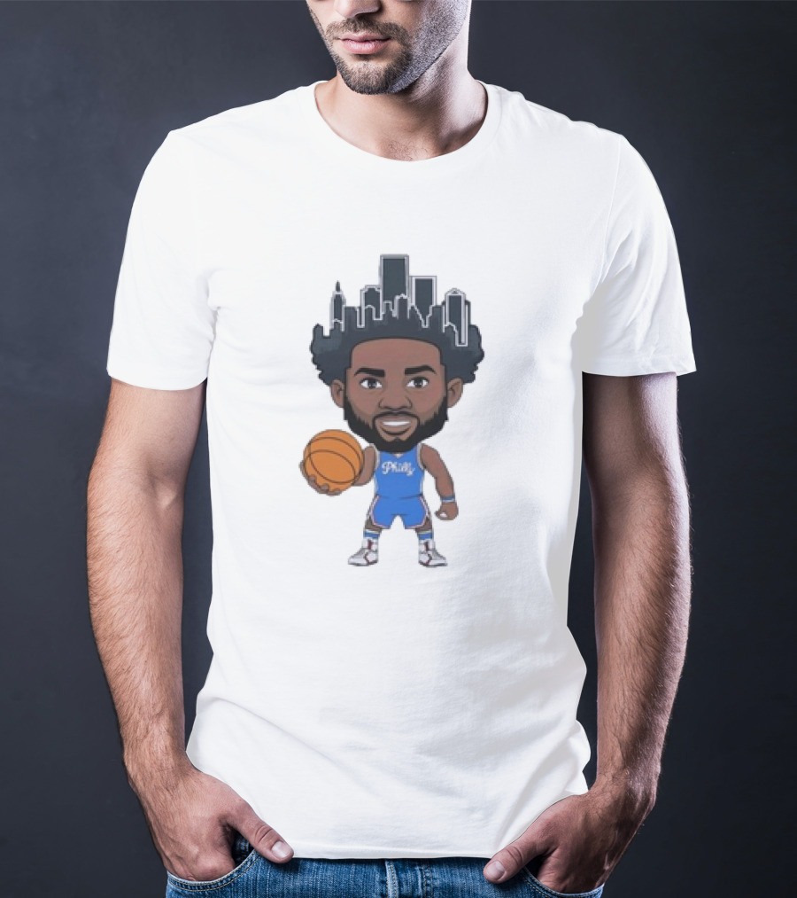 Philadelphia 76ers Philly Baller Cartoon Skyline Hair T-Shirt