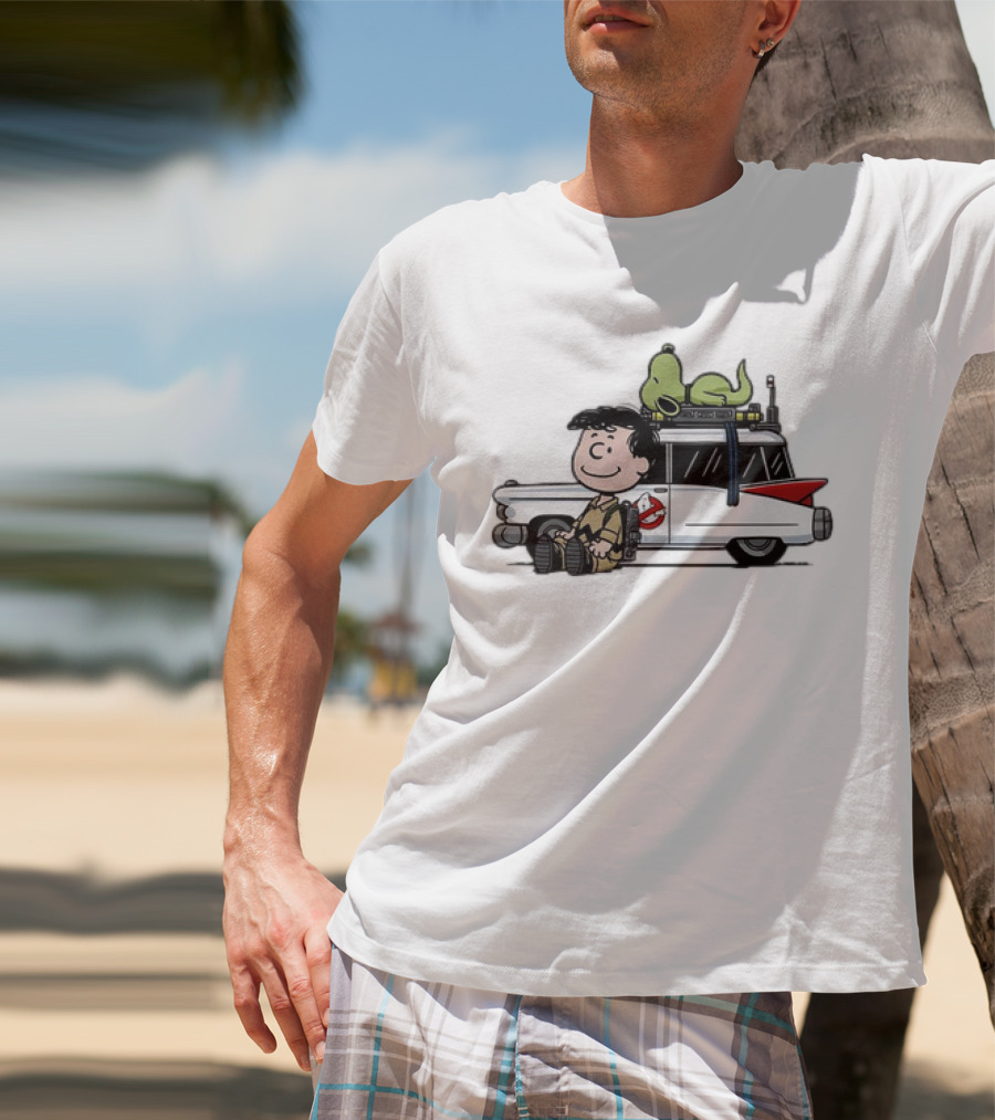 Venkman Slimer Ecto-1 Ghostbusters Meets Charlie Brown Snoopy Peanuts Charlie Venkman T-Shirt