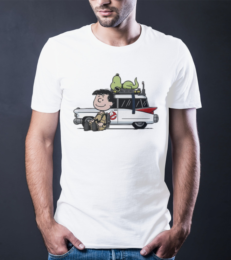 Venkman Slimer Ecto-1 Ghostbusters Meets Charlie Brown Snoopy Peanuts Charlie Venkman T-Shirt