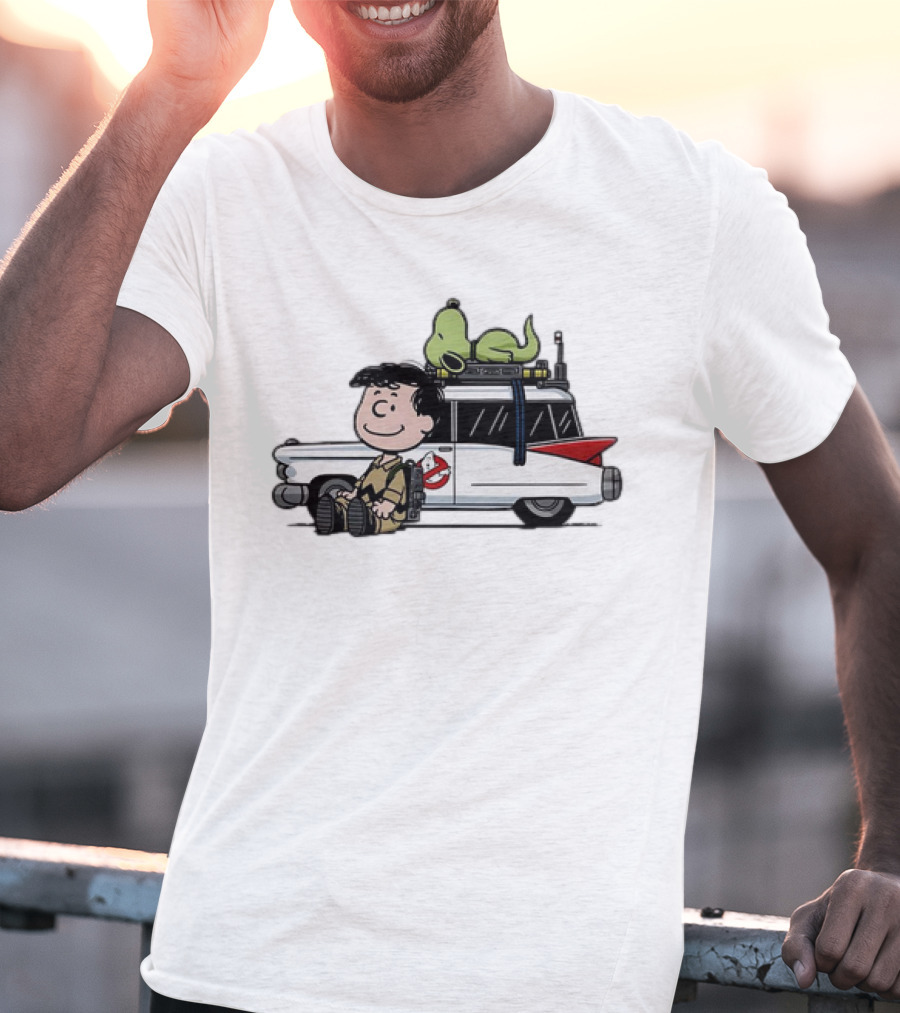 Venkman Slimer Ecto-1 Ghostbusters Meets Charlie Brown Snoopy Peanuts Charlie Venkman T-Shirt