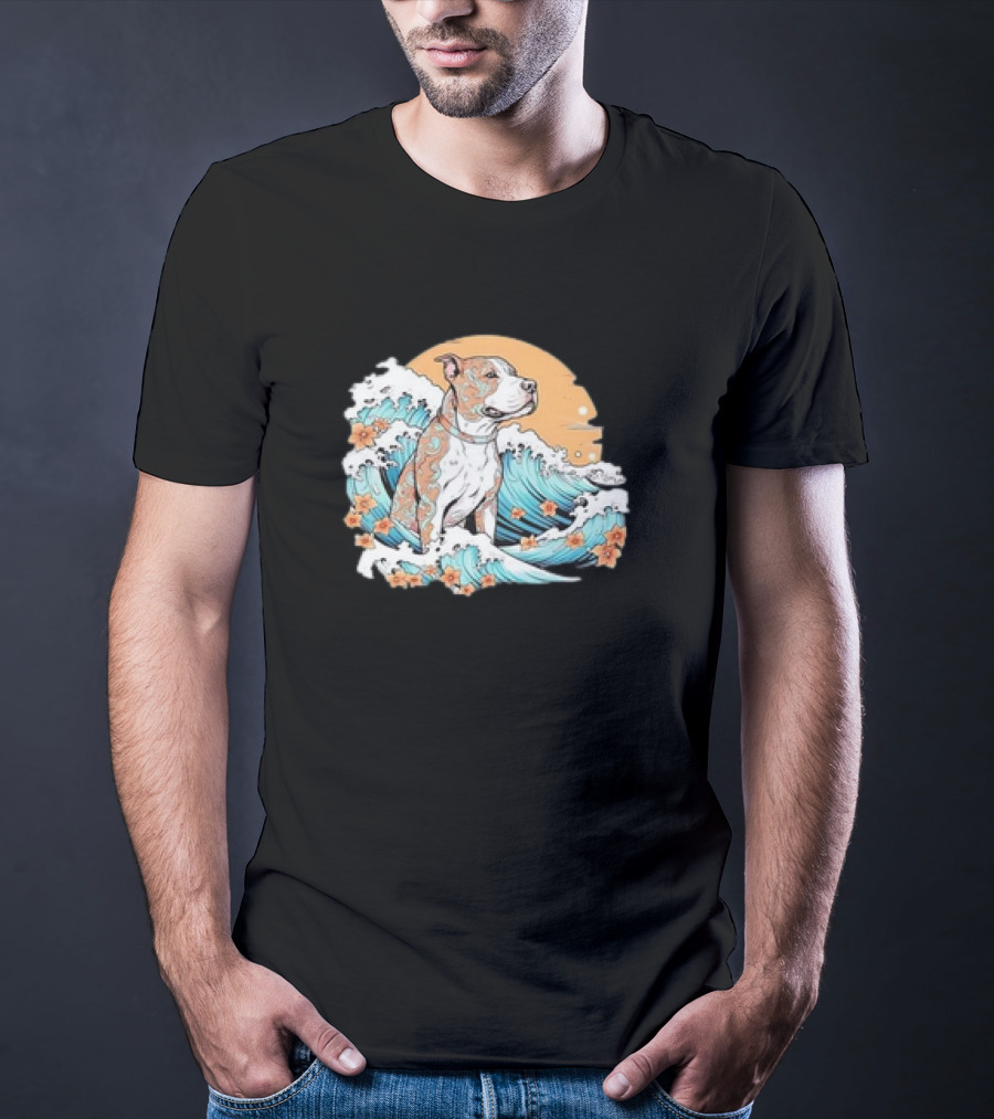 Summer Retro Pitbull Mom Dog Mama Beach Vibes Dog Wave T-Shirt