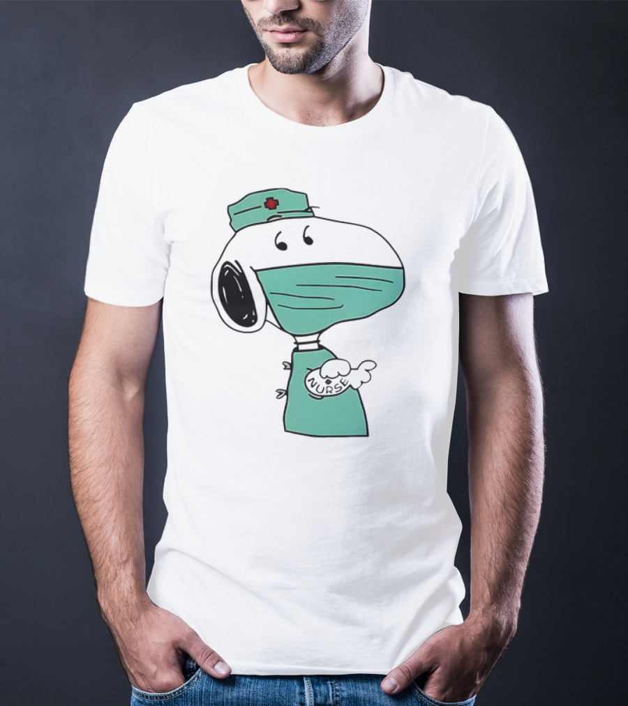 Snoopy Nurse Cartoon In Scrubs With Mask T-Shirt