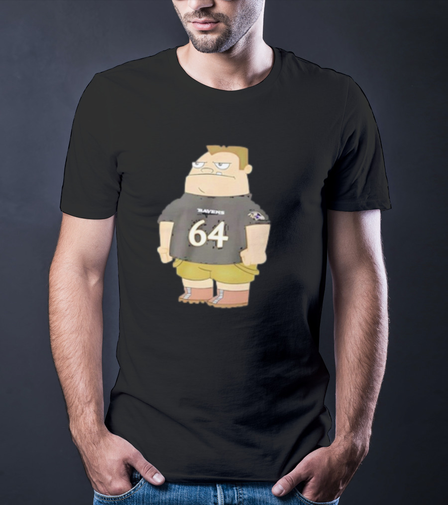 Ravens Tyler Linderbaum 64 Buford Van Stomm Character Sports Jersey T-Shirt