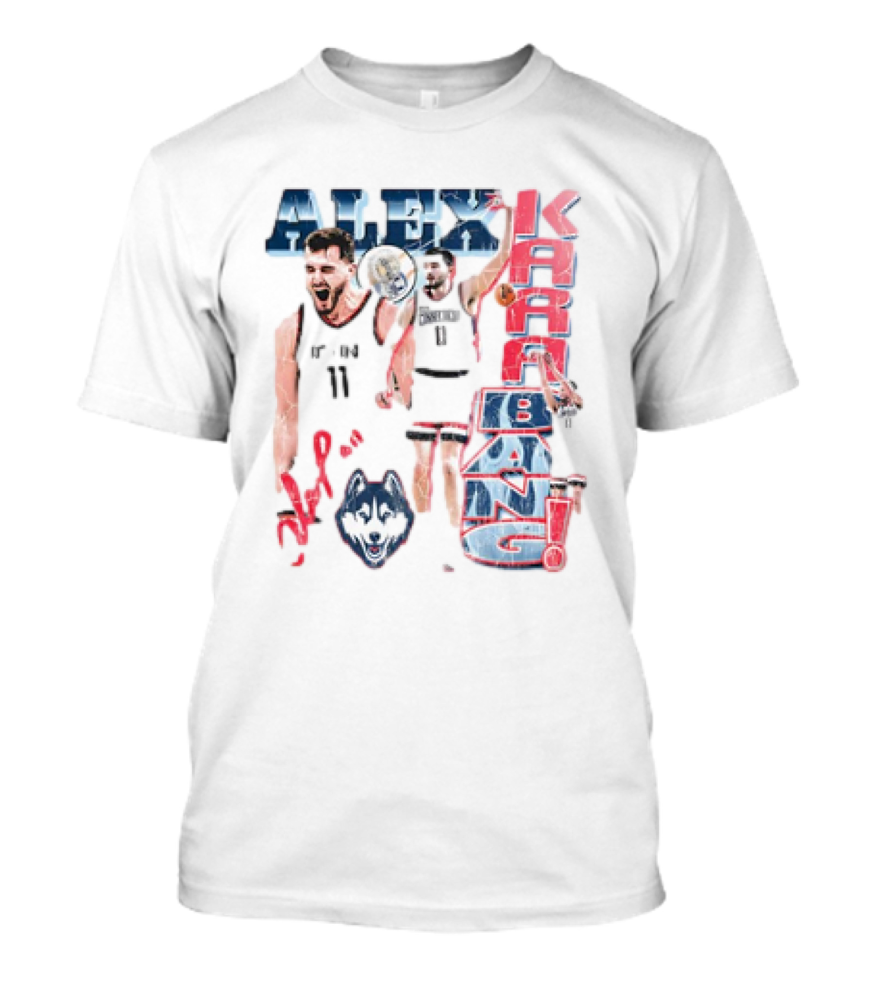 Alex Karaban UConn Huskies Basketball 90s Retro Style With Player Imagery And Team T-Shirt