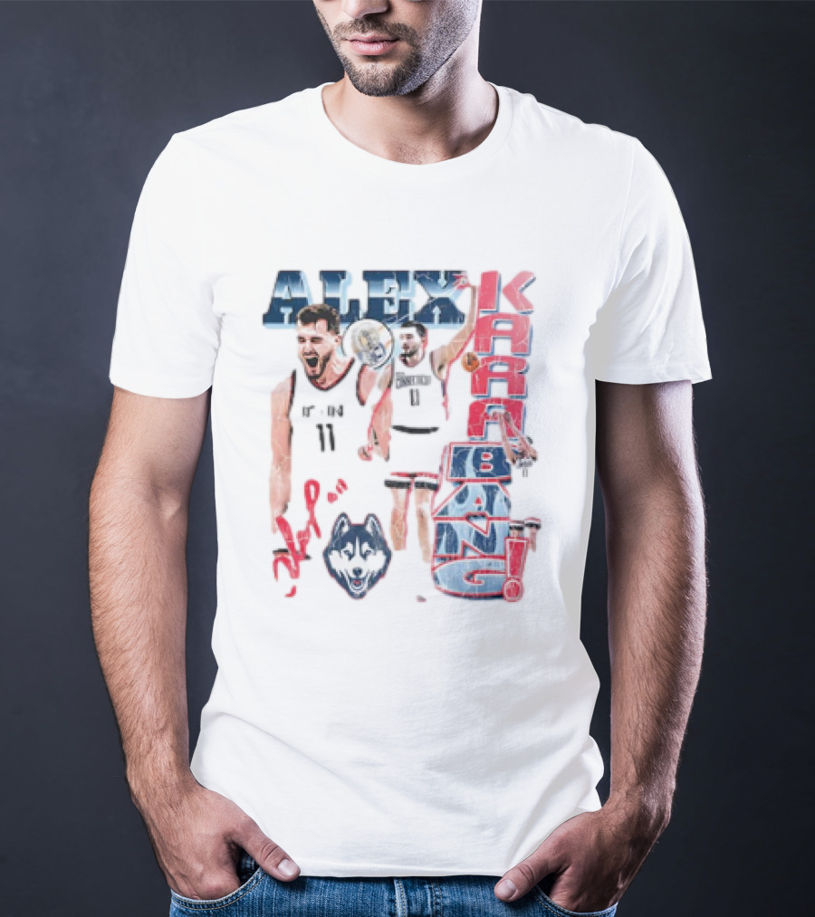 Alex Karaban UConn Huskies Basketball 90s Retro Style With Player Imagery And Team T-Shirt