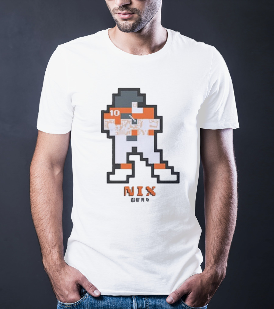 Denver Broncos Bo Nix 10 Orange And White 8-Bit Retro T-Shirt