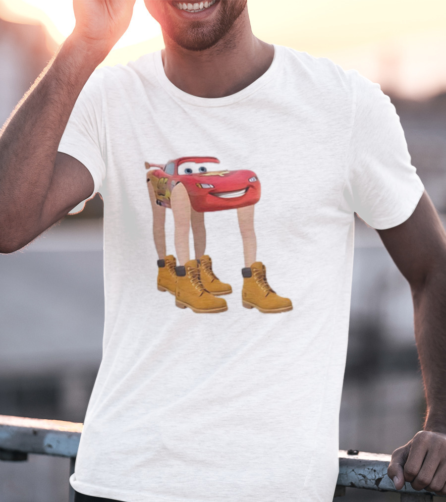 Lightning McQueen With Legs Cartoon Boots T-Shirt