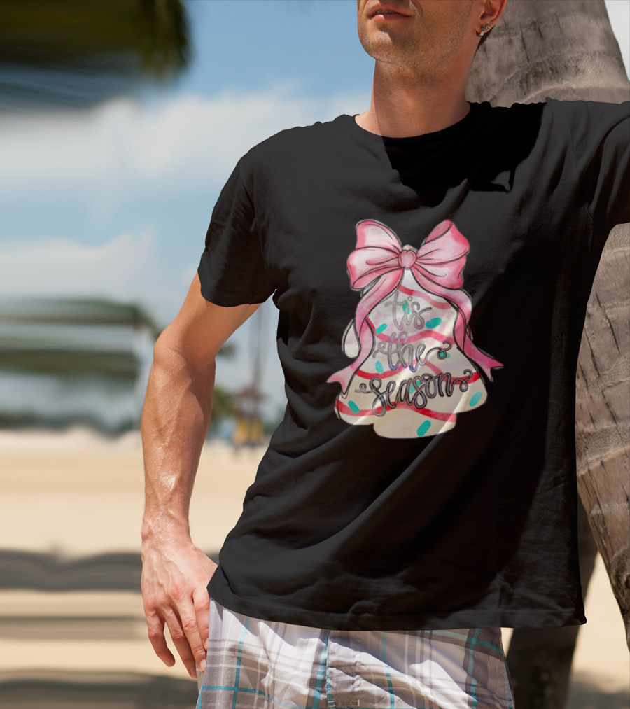 Tis The Season Christmas Tree Cakes Pink Bow T-Shirt