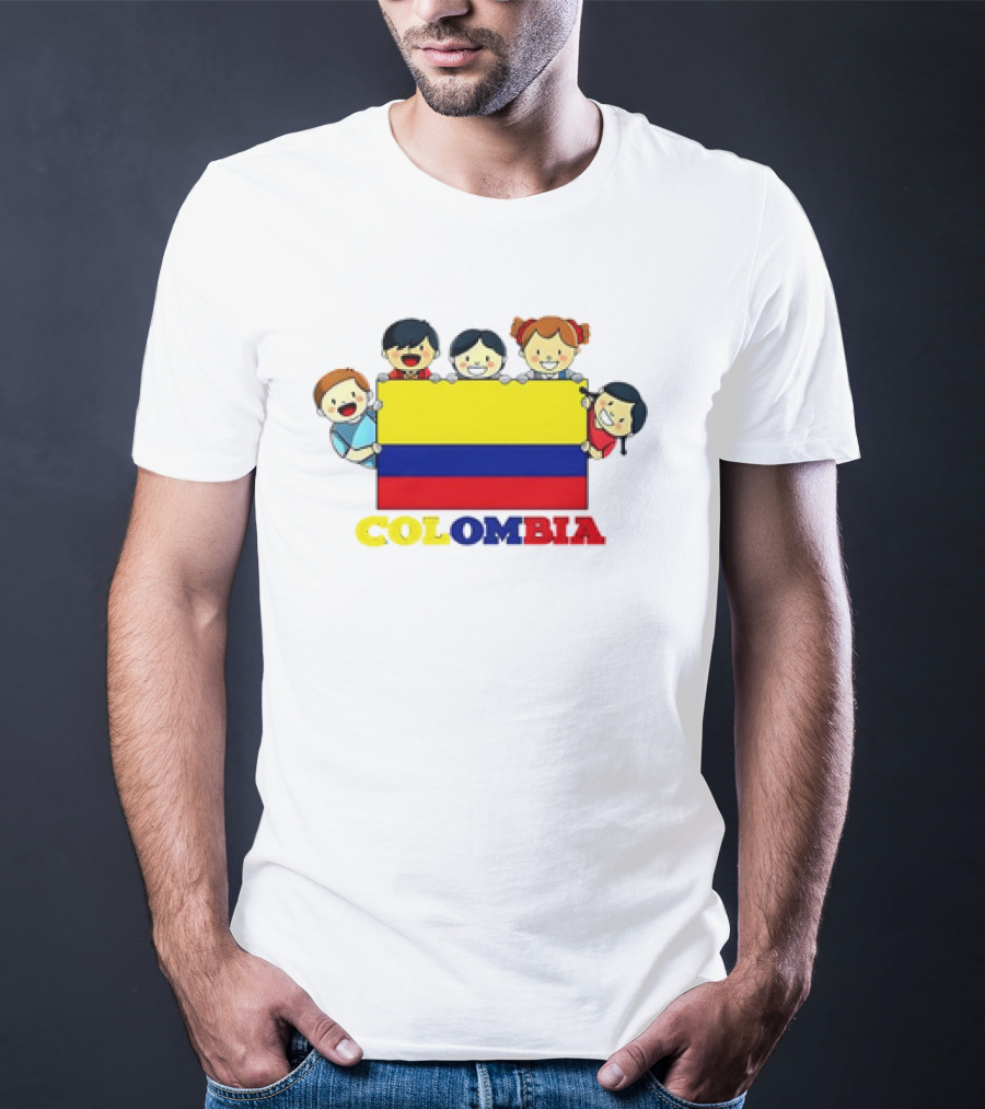 Colombia Flag Hispanic Heritage Month Cartoon Kids Colombian Flag T-Shirt