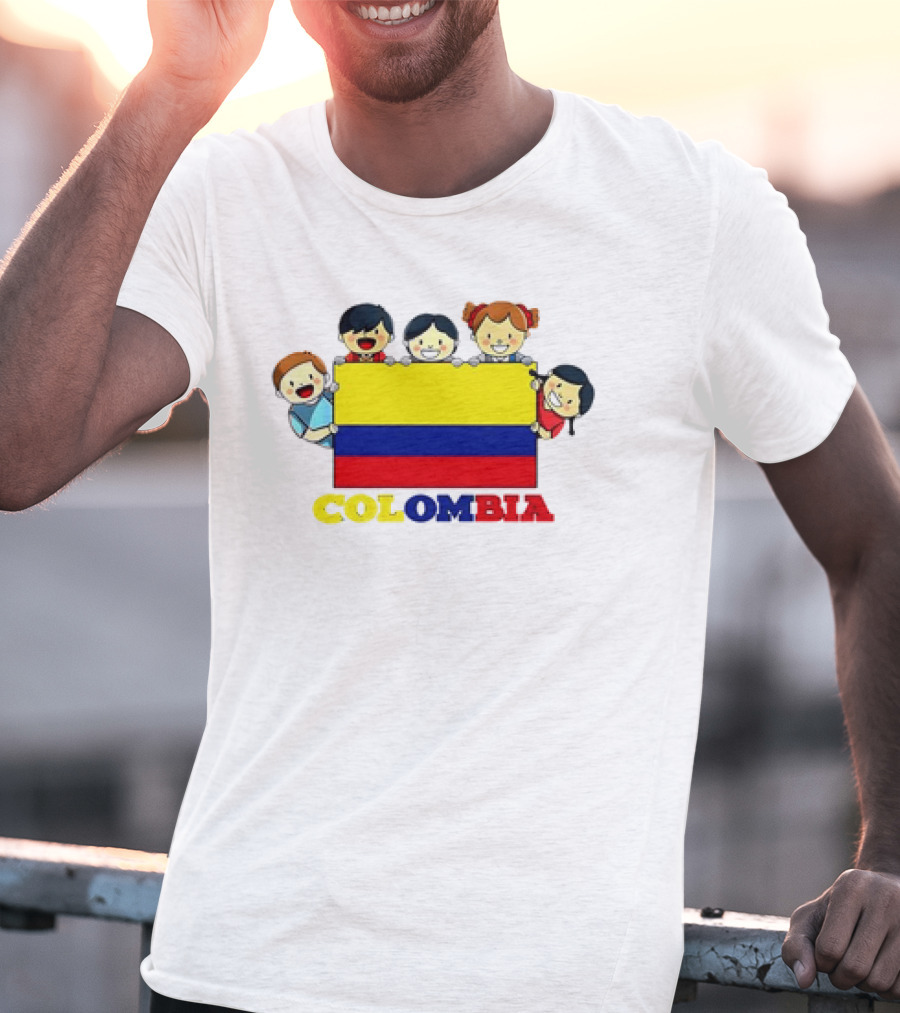 Colombia Flag Hispanic Heritage Month Cartoon Kids Colombian Flag T-Shirt