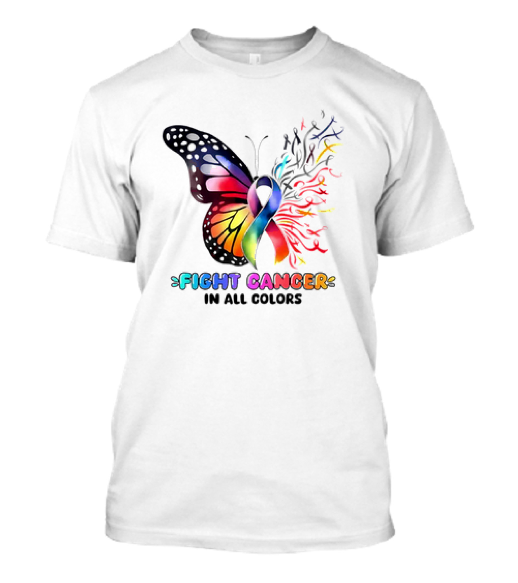 Fight Cancer In All Colors Butterfly Ribbon Support Awareness T-Shirt