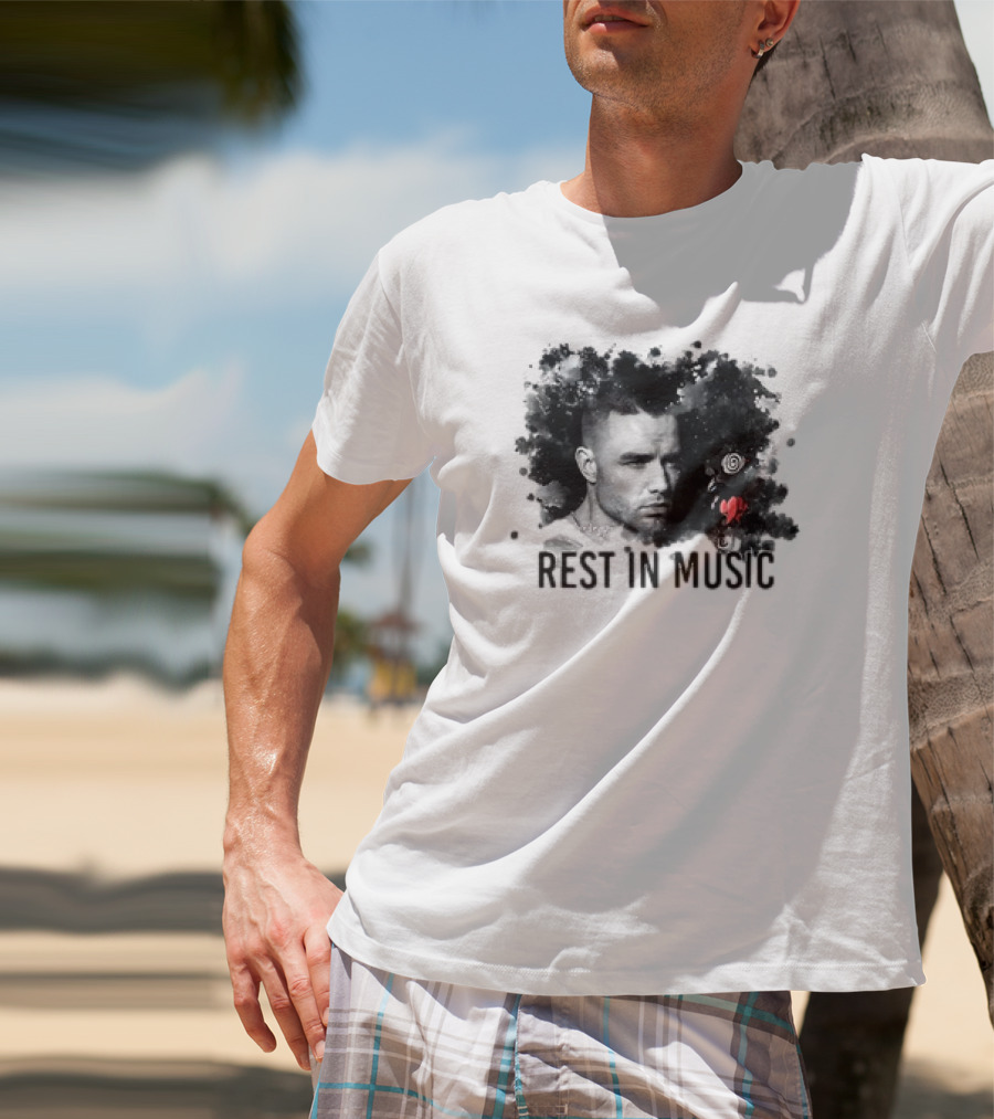Liam Payne Rest In Music Portrait With Artistic Black And Red Accents T-Shirt