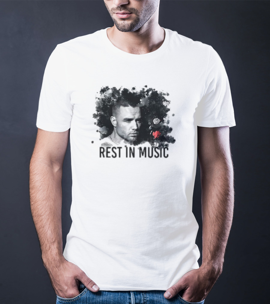 Liam Payne Rest In Music Portrait With Artistic Black And Red Accents T-Shirt