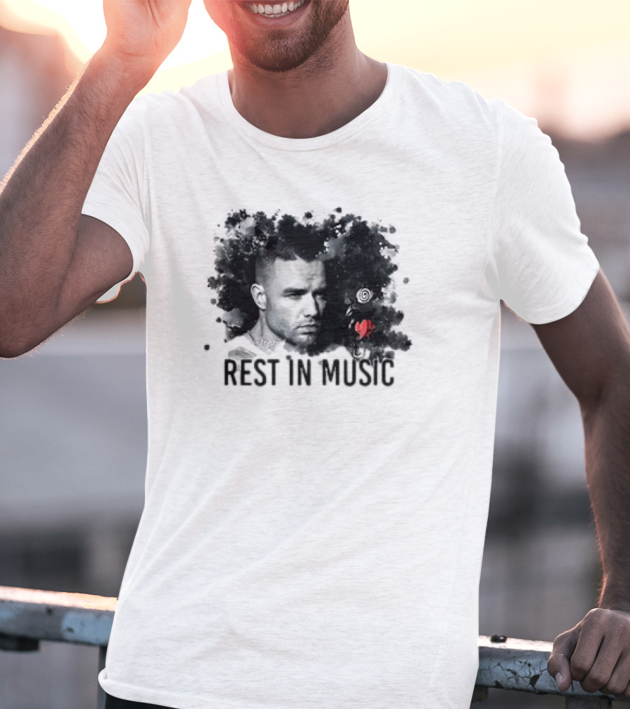Liam Payne Rest In Music Portrait With Artistic Black And Red Accents T-Shirt