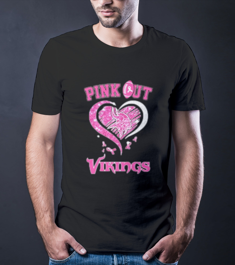 Minnesota Vikings Pink Out Heart Breast Cancer Awareness T-Shirt