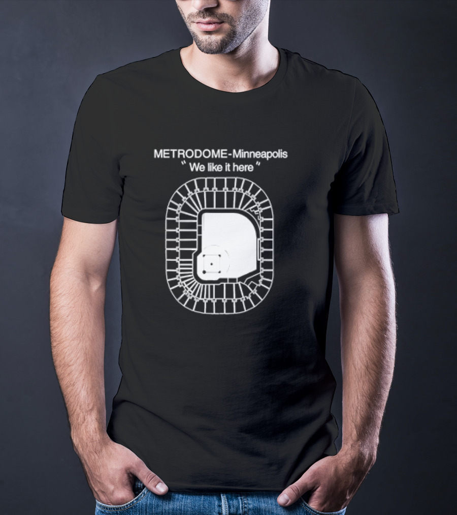 Metrodome Minneapolis We Like It Here Stadium Blueprint T-Shirt